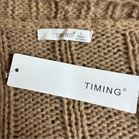 NWT Timing Open Front Soft Oversized Chunky Knit Tan Cardigan, size Large - Picture 6 of 8